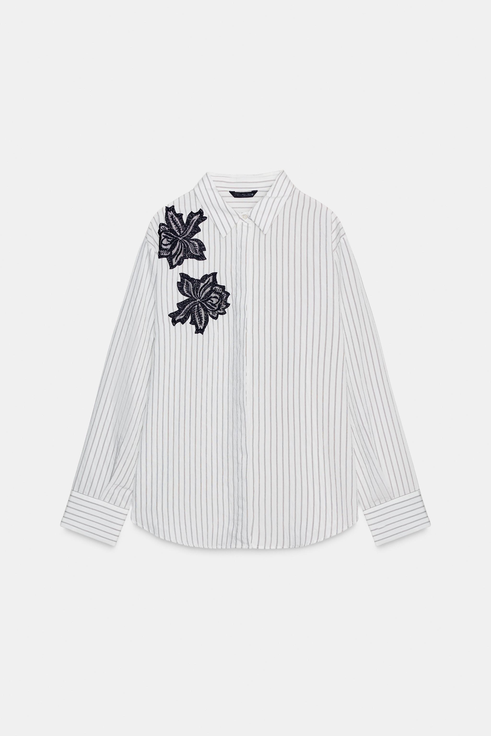 STRIPED SHIRT WITH LACE FLOWER
